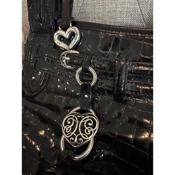 BRIGHTON Crocs Embossed Belted Black Patent Leather Shoulder Bag - Picture 2 of 14